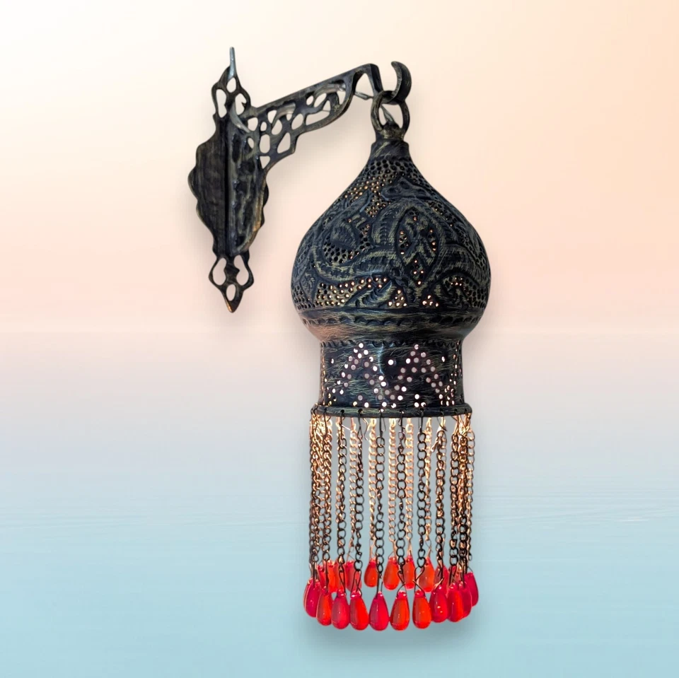 Lámpara de pared con soporte de latón marroquí BR454 linterna cúpula perforada artesanal vintage Foto 4 de 4