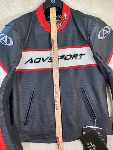 AGV Sport Pilot Vented Leather Motorcycle Jacket Size 46 Black Red Armored NWT image 19