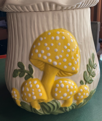 Tarro de galletas de champiñones vintage años 70 cerámica pintado a mano cocina retro Cottagecore - Imagen 2 de 9