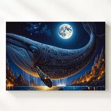 Celestial Whale Canvasfantasy Moonlit Sky & Cosmic Ocean Flight Wall Art