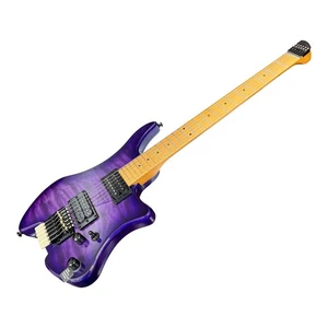 Haze Headless HH Solid Mahogany HHL Electric Guitar - HL1APQTPU (Tiger Purple)