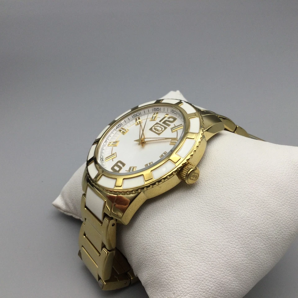 UNLTD. Por Marc Ecko Reloj Hombre 44mm Tono Dorado Esfera Blanca Batería Nueva 8.5" Foto 4 de 4