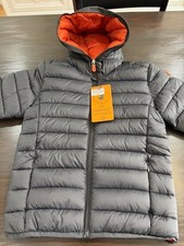 NWT Boys SAVE THE DUCK Dony Black / Ginger Hooded Puffer Jacket Coat Size 8