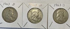 New ListingLot Of 3 1963 D Franklin 90% Silver Half Dollars Fine to Very Fine Condition F2