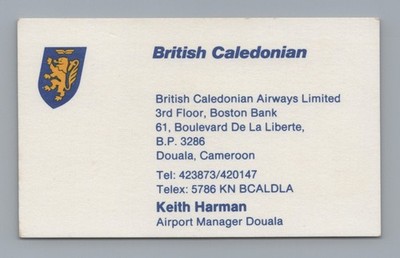 British Caledonian Airways Vintage Airline Visitenkarte BCAL Douala Kamerun
