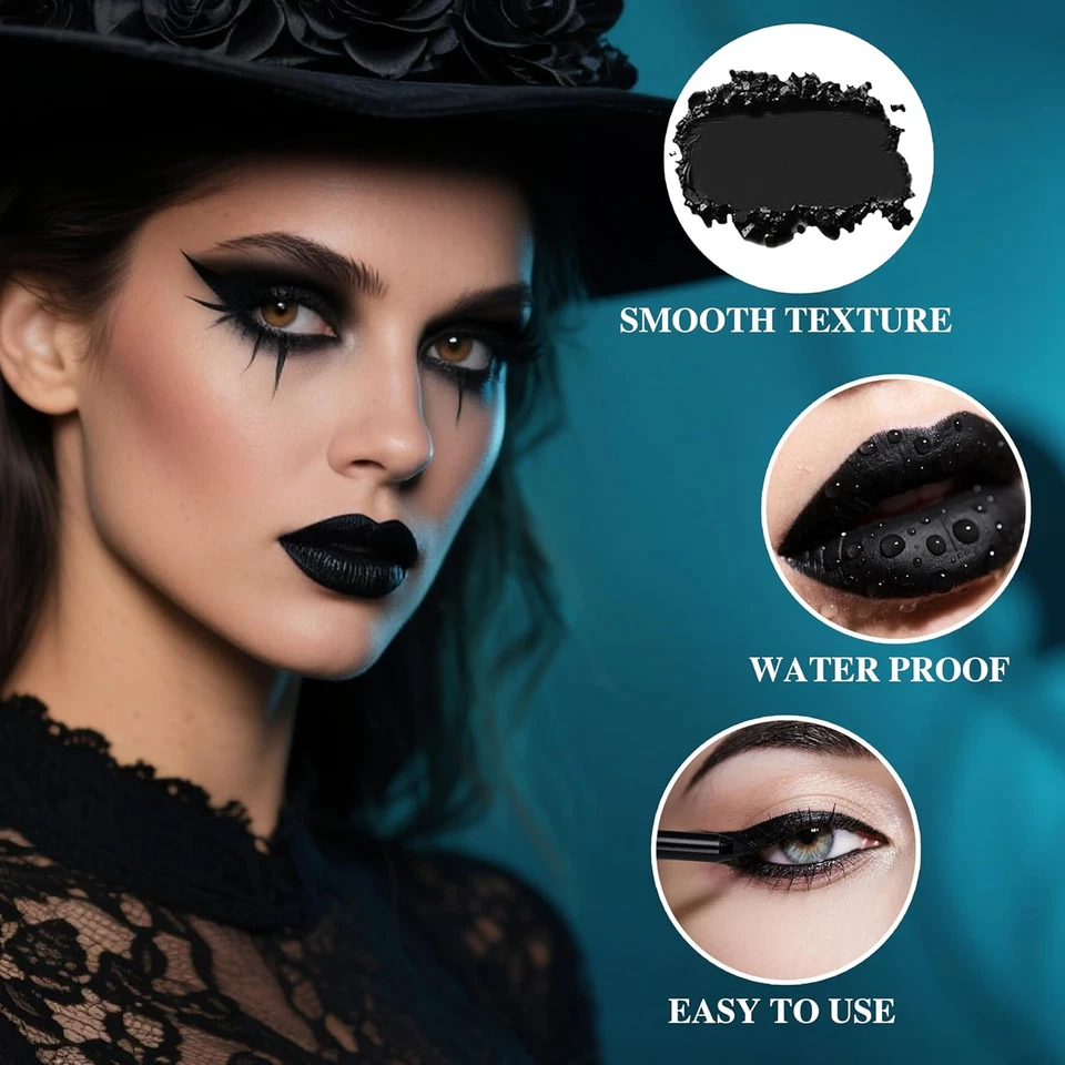 Black Eyeshadow Palette Liquid Lipstick Eyeliner Set with Mini Brush, Smokey Eye - Image 4 of 4