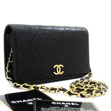 ab7 CHANEL Authentic Full Flap Small Chain Shoulder Bag Clutch Black Quilted