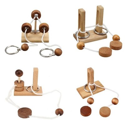 Holz Einfädelseil Schleife Puzzle Knobelspiel Erwachsene Kinder Spielzeug für5289