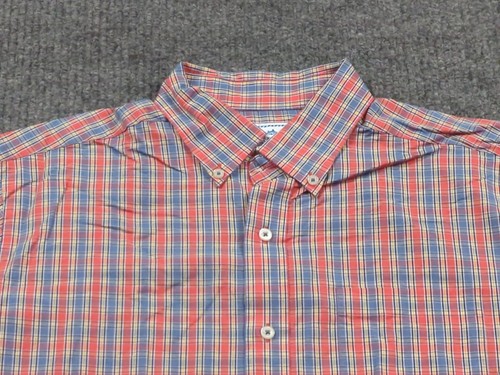 Southern Tide Shirt Men Medium Pink Blue Cotton Stretch Check Long Sleeve Button
