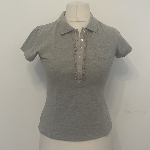 Grey Polo Shirt Size 12 With Frilled Front & Puff Sleeves Rocha John Rocha