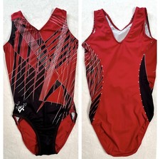 LAURIE HERNANDEZ Leotard GK ELITE gymnastics GEOMETRIC Black RED Rhinestones AS