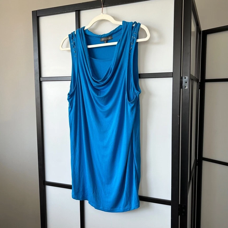 [1X] Addition Elle 95% Viscose Soft Bright Blue Braided Strap Cowl Neck Tank Top - Image 4 of 4