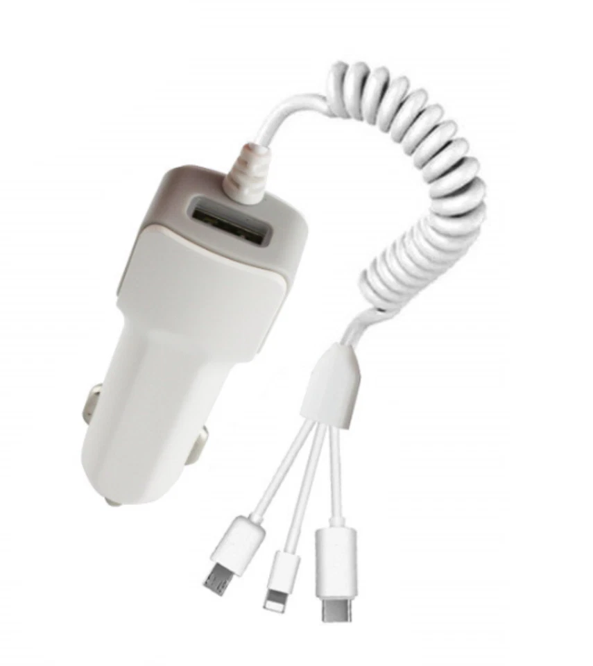 3 in 1 2100mA USB Super Fast Car Charger With Cables For iPhone USB C Micro USB - Image 4 of 4