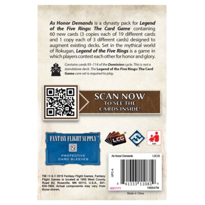 legend of the five rings card sleeves Legend of the Five Rings: As Honor Demands