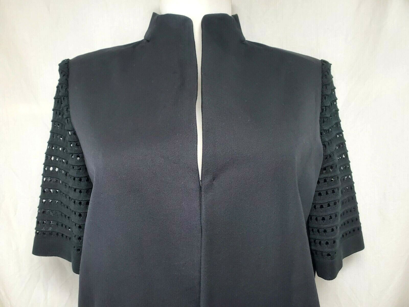 Ming Wang Jacket Topper Sz PS Solid Black Crocheted Short Sleeves Hook