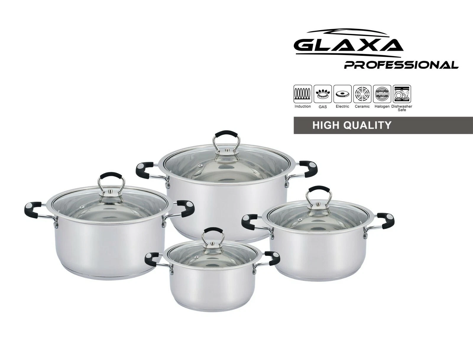 Heavy Stainless Steel set of 4 casserole stockpot with glass lids set 20 to 26
Opens in a new window