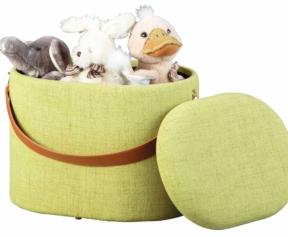 Polsterhocker DILIA mit Stauraum Stoffbezug in Grün und Trageband - Bild 3 von 4