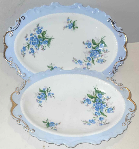 2 Vintage Royal Albert Forget Me Not fancy shape oval serving snack plates