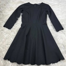 New! Lulu's Women's S Black Scallop Edge Fit Flare Dress 3/4 Sleeve
