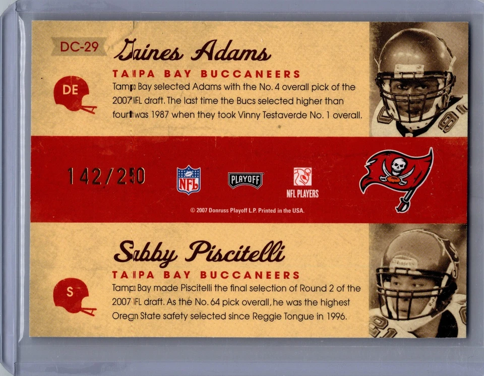 2007 Contenders Draft Gaines Adam/Sabby Piscitelli Buccaneers /250 - Image 2 of 2
