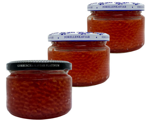 3 x 250 g 1 x bosse 2 x truites saumon caviar poisson pêche sauvage Lviv verre casher - Photo 1/9