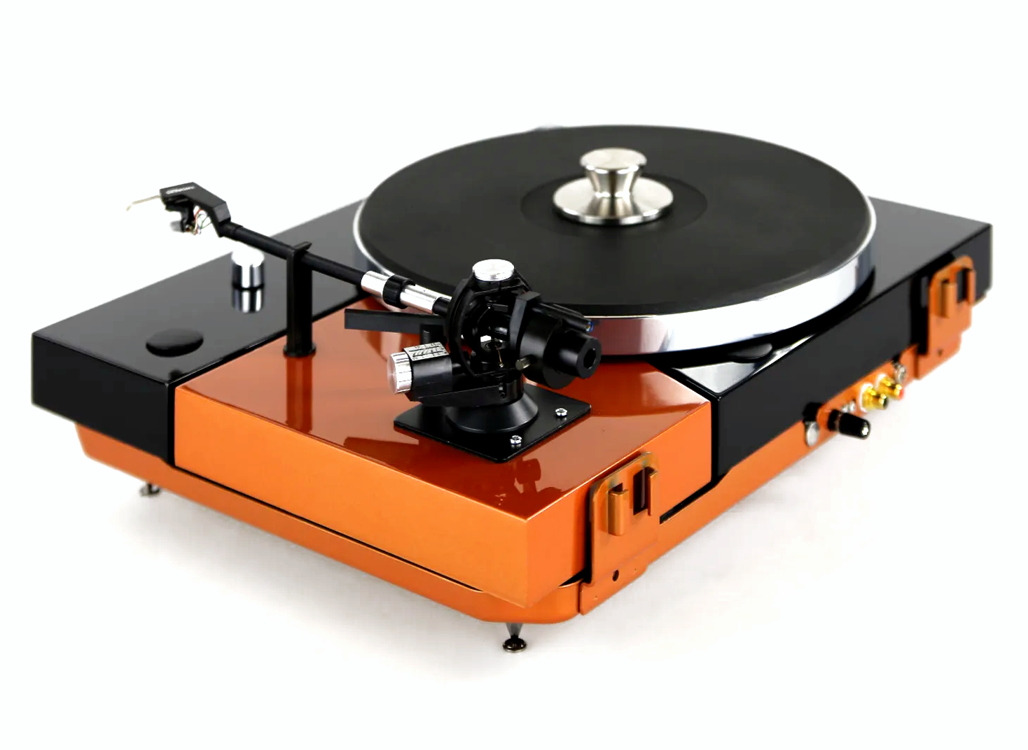 Platine Vinyle Thorens TD 320 Restaurée – Noir Et Orange – Motorisation Par Courroie