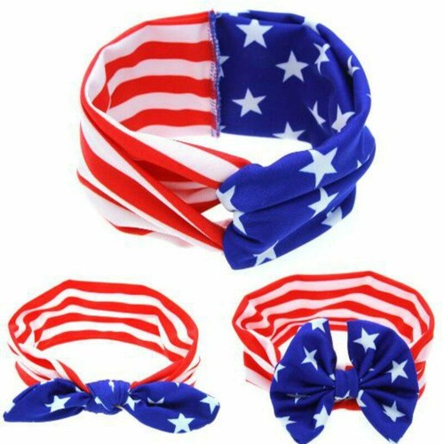 Diadema elástica con lazo bandera de América turbante giratorio para niños niñas accesorios para el cabello - Imagen 2 de 9