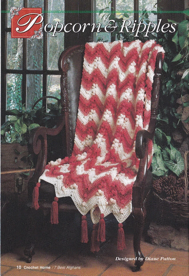 7 Best Afghans Crochet Home Pattern Book Fans Rose Shells Panda Popcorn Ripple - Image 4 of 4