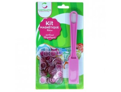Cavernedesjouets Kit Loto Bingo 3 En 1 – Trousse, Bâton Magnétique Rose, 100 Pions Aimantés, Set Complet