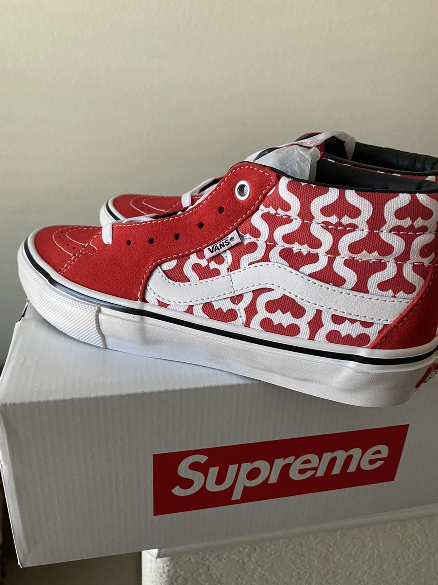 SUPREME X VANS 🔥MONOGRAM S LOGO SKATE GROSSO 8.5 MID 2021 RED