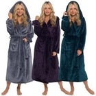 Flannel Fleece Robe Hooded Luxury Soft Warm Winter Long Dressing Gown Housecoat