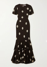 NWT FAITHFULL + NET SUSTAIN Esperanza Ruffled Polka-Dot Maxi Dress Chocolate (S)