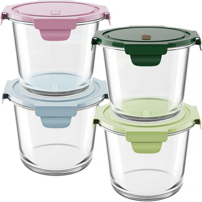 8 PCS Glass Meal Prep Containers with Lids, Airtight 3 Cup Glass Storage Contain