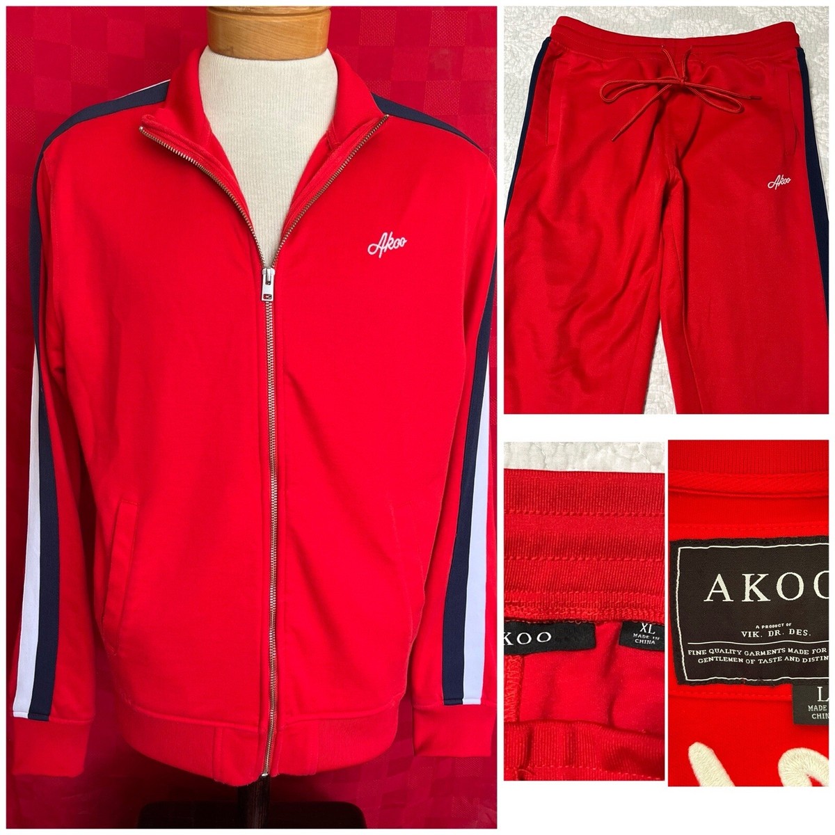 PERFECT Akoo Brand Track Suit Jacket Pants SEWN Logo Size Large