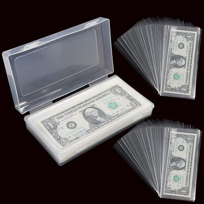 200 Pcs Clear Currency Sleeves Bill Holder with Storage Case for ...