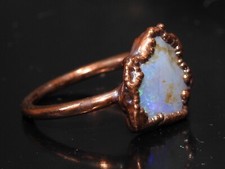 Australian Opal Electra Plated Copper Ring Multi Fire Polished Rough For Gift