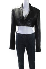 Grace Ling Womens Cropped Leather Hook & Eye Blazer Jacket Black Size Fr 40