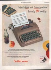 1952 Smith Corona PRINT AD features: 1st portable typewriter Great Office Decor