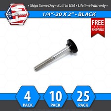 1/4"-20 x 2" Thumb Screw Stainless Steel - Black Round Knurled Knob - USA