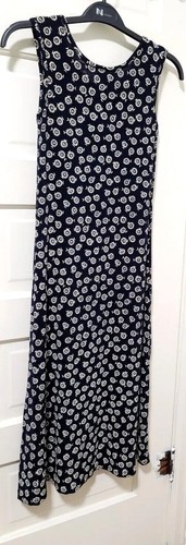 VINTAGE Girls Bonnie Jean Nylon Long Sun Dress 14 Large Navy Blue Tan Sunflower - Picture 12 of 12
