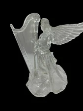 Vintage Acrylic Angel Playing the Harp Clear Christmas Tree Topper 8.5” Tabletop