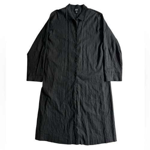 Eileen Fisher schwarze Leinen Hemd Jacke Staubtuch Medium M lang minimalistisch Lagenlook