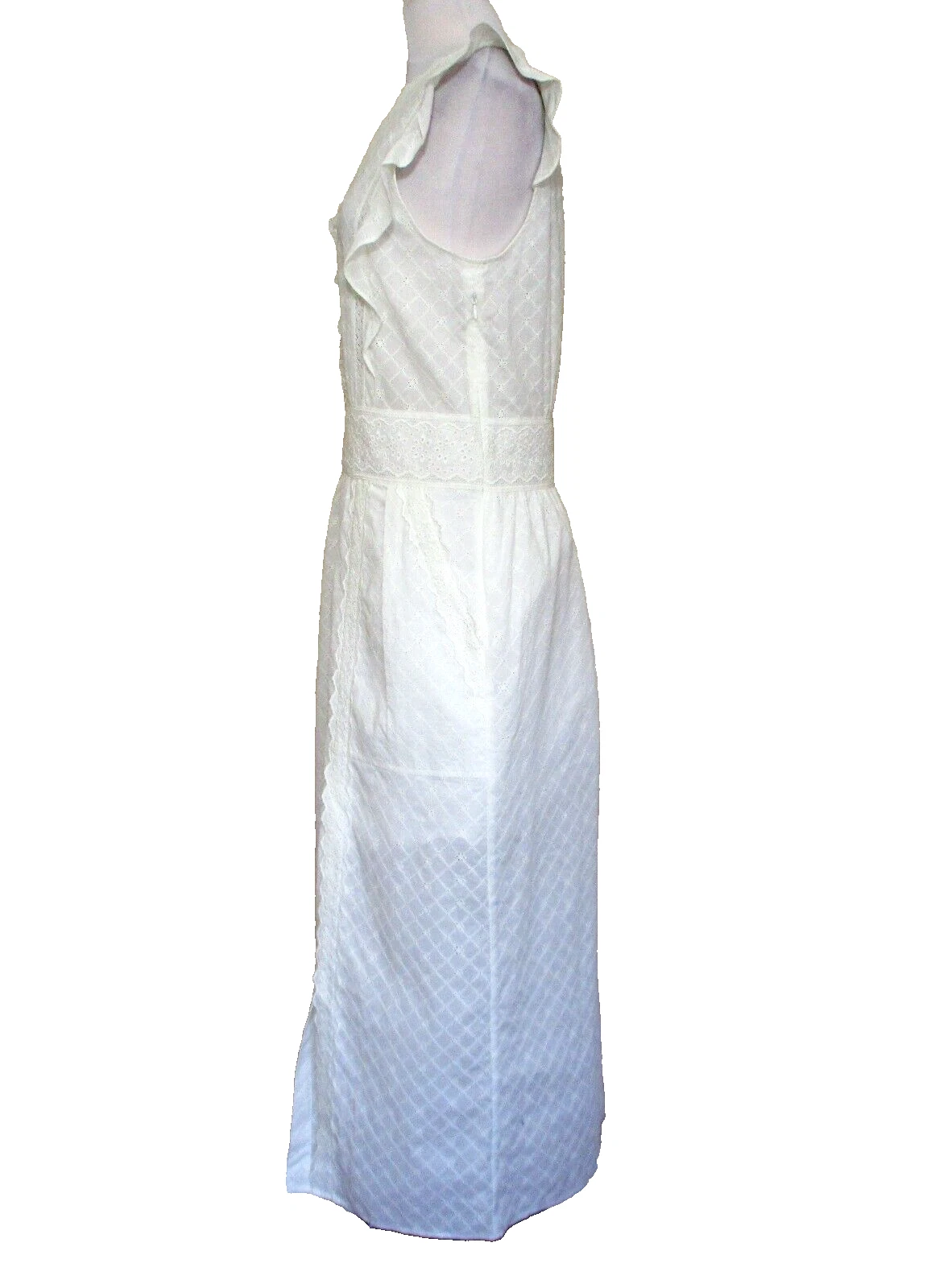 Maxi abito Coach Broderie Anglaise bianco pizzo taglia 8 donna nuovo con etichette $695 orlo con volant