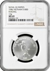 Vietnam 100 dong 1986, NGC MS69, "Seoul Olympics - Fencing" silver coin