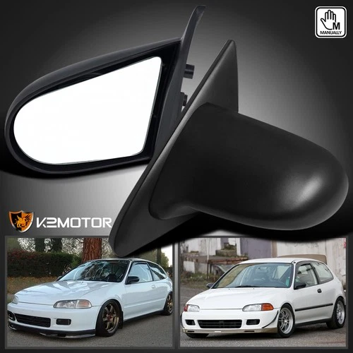 For 1992-1995 Honda Civic EG Sport Spn Manual Adjustable Side Mirrors Black