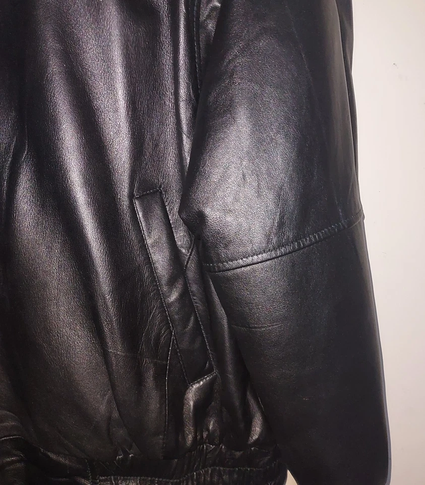 Chaqueta de cuero Corvette para hombre XL cremallera completa con licencia Mad House Mktng Bomber negra Foto 3 de 4