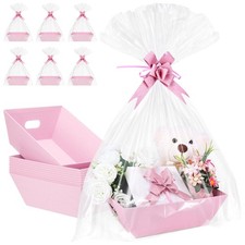 10PACK Pink Baskets For Gifts Empty, 10x12  Thick Gift Basket with 10 Bows 10...