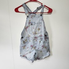OshKosh B Gosh Kids Floral Hickory Stripe Shortalls Blue White Overalls Size 10