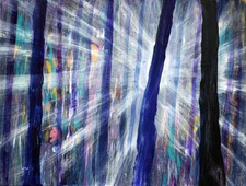 Blue Butterflies Dancing in Light Rays Original Woodland Forest Trees Landscape