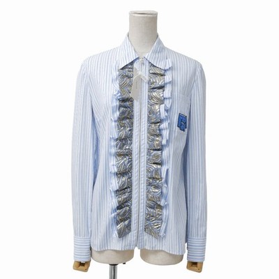 Mint PRADA Long sleeve shirt Size 38 Striped zip-up frill rubber logo Brande...